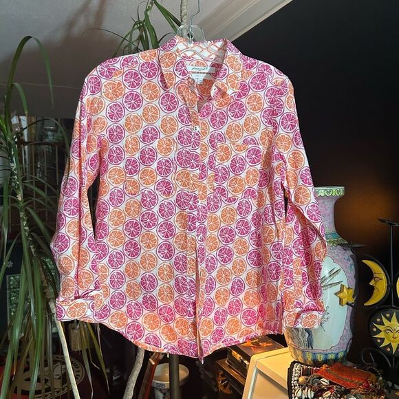 Foxcroft Pink and Orange Citrus Print Blouse 6P - Picture 10 of 14